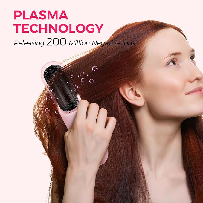 Cordless Hair Straightener Brush, Portable Straightening Brush for Travel, Mini Ionic Hot Comb with 9 Temperature Settings, Rechargeable Heated Straightening Comb, Dual Power, Gifts for Women Her