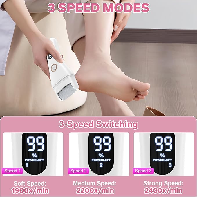 Electric Foot File - Callus Remover for Feet, Adjustable 3 Speed Foot Callus Remover with 16 in 1 Pedicure Tools Professional Foot Care, to Remove Dead Skin and Calluses Hard Skin Dry Cracks (White)