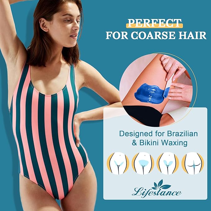 Hard Wax Beads, Lifestance 1lb Waxing Beads, Brazilian Bikini Wax,Hard Wax Hair Removal for Face, Body, Legs, Pearl Beads for Wax Warmers (blue)