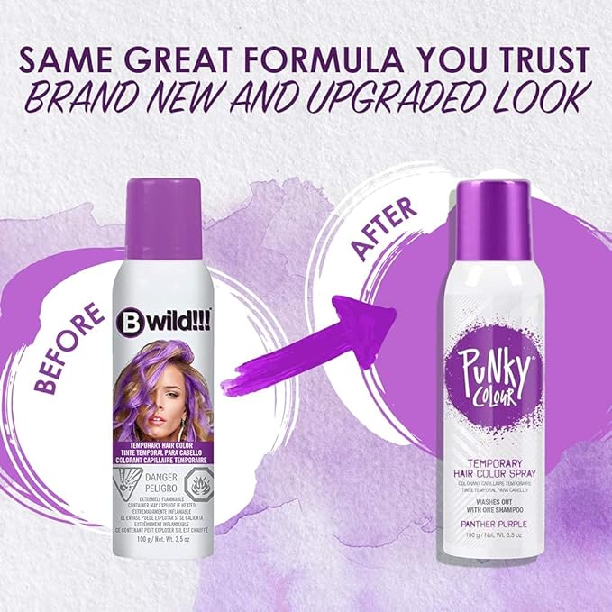 Punky Temporary Hair Color Spray – Panther Purple, Instant Vivid Temporary Hair Dye for Kids & Women, Wash Out, Hair-Color Spray, 3.5 oz, 2 Pack
