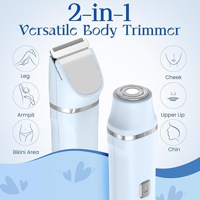Electric Shaver for Women Gifts for Women - Rechargeable Cordless Bikini Trimmer Razor Hair Removal Groomer Wet/Dry Waterproof Pubic Body Facial Legs Arm Safe Ceramic Blade Hypoallergenic -Blue