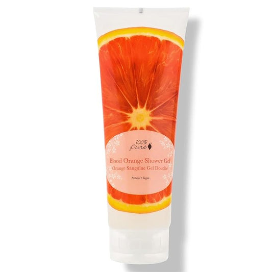 100% PURE Blood Orange Shower Gel Natural Foaming & Hydrating Body Wash - Deeply Moisturizing Gentle Soap Cleanser for All Skin Types, Even Sensitive - Gluten-Free - 8 Fl Oz