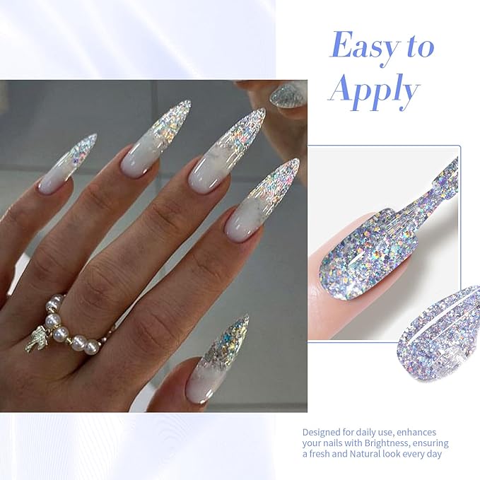 Born Pretty Christmas Silver Glitter Gel Nail Polish Shiny Silver Gel Polish Nail Art Design Manicure DIY at Home 15ml