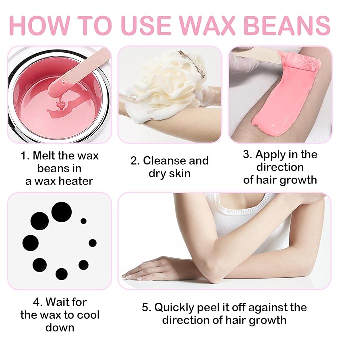 4 Packs Hard Wax Beads for Hair Removal,Gentle Waxing Beads for Full Body,Face,Underarm,Bikini and Legs,Long Lasting Hair Removal Waxing Kit with 10 Wax Scraper Sticks