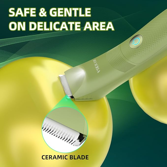 VIKICON Ball Trimmer for Men, Waterproof Groin & Pubic Hair Trimmer for Men w/Light & Ceramic Blade, Manscape Body Groomer Kit, Electric Razor Shavers - No Nicks, Gifts for Him