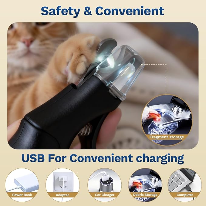 2-in-1 Dog Nail Clippers & Cat Nail Clippers Trimmers for Large Medium Small Dogs Cats Claw Trimmer Quick Sensor and Safety Guard USB Rechargeable with 2 LED Lights Dogs Nail Trimmer (Ivory)