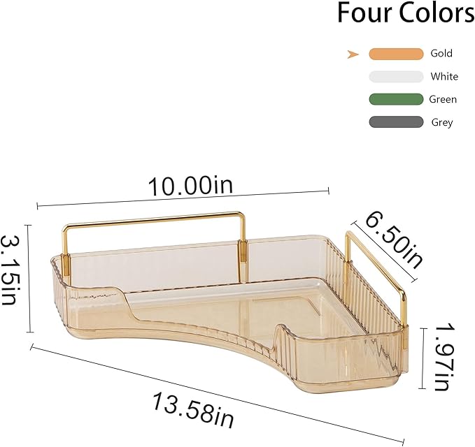 YCIA&DONE Corner Bathroom Counter Organizer, Makeup Organizer for Vanity, Skincare Cosmetic Perfume Tray, Corner Countertop Shelf Rack Storage for Bathroom Kitchen 1 Tier (Amber Gold)