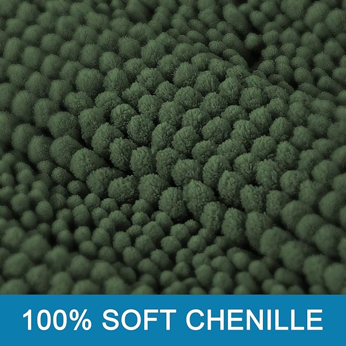 H.VERSAILTEX Bathroom Rugs Bath Mats Sets Super Absorbent Chenille Striped Bath Mats Non Skid Machine Wash Dry Rugs for Bathroom Floor Set of 2(Bronze Green, 47 x 17 Plus 17 x 24 - Inches)