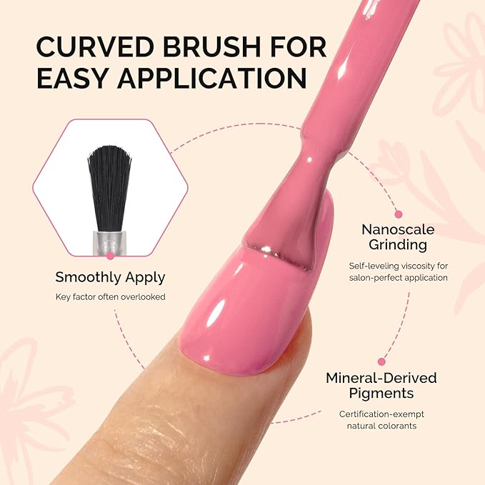 MelodySusie Fleurwee Plant Based Gel Nail Polish, Hema Free Dark Pink Nail Polish, Soak Off UV LED Gel Polish Gift for Women 21 Non Toxic Long Lasting Nail Art Manicure Salon DIY at Home P45