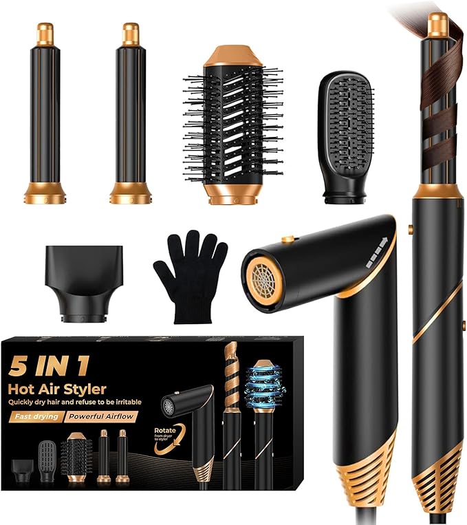 5 in 1 Blow Dryer Brush,Hair Dryer Brush with Detachable Air Styler,Negative Ionic Magic Hair Styler,Hot Air Brush for Women Volumizer,Straightener,Drying
