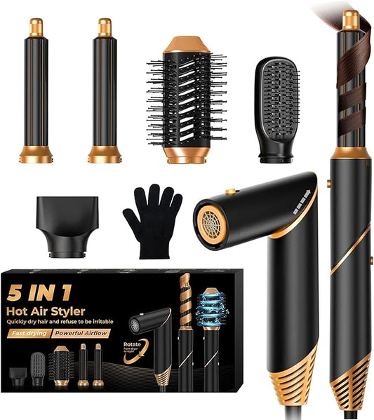 5 in 1 Blow Dryer Brush,Hair Dryer Brush with Detachable Air Styler,Negative Ionic Magic Hair Styler,Hot Air Brush for Women Volumizer,Straightener,Drying