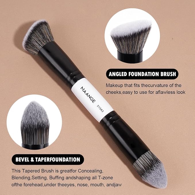 MAANGE 2 PCS Face Makeup Brushes, Makeup Brushes Set, Double Ended Foundation Contour Powder and Buffer Brush, Women‘s Blending Brush, Professional Face Brush Set Tools