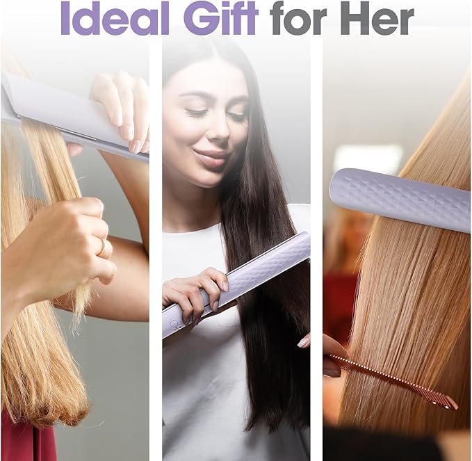 Quico Hair Straightener, 110-240V Global Travel Hair Straighteners for women, 15s Fast Heating, Professional Negative Ion Flat Iron, Temp Memory, 320℉-450℉, Auto-Off, with Glove and Clips, Gift, Lilac