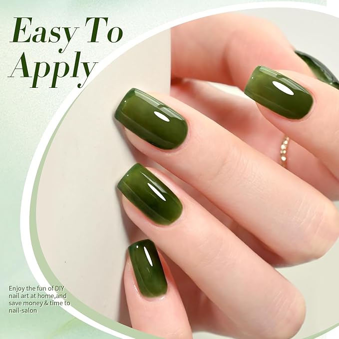 Born Pretty Jelly Gel Nail Polish, Jelly Green Sheer Gel Nail Polish, Dark Green Transparent Neutral Nail Polish Soak Off U v Nail Gel Diy Art for Girls Women 15ML