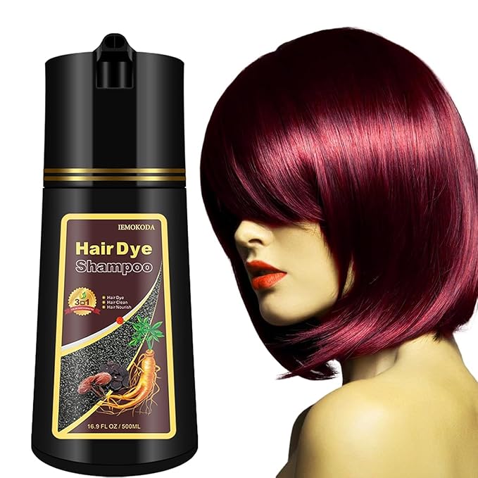 Instant Herbal Red Hair Color Shampoo - 3 in 1 Long-Lasting Hair Dye for Women and Men, 16.90 Fl Oz (Red Wine)