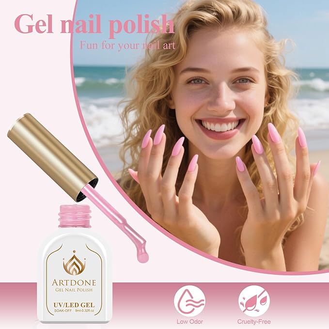 Artdone Gel Nail Polish Hema-free Solid Color Light Pink For All Seasons Neutral Soak Off LED Lamp Needed For Manicure Nail Art