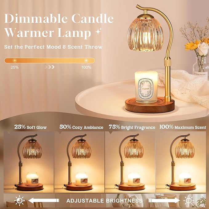 Hong-in Flower Candle Warmer Lamp - Modern Home Decor House Warming Gifts Wax Melt Warmer for Jar Scented Candles Vintage Birthday Gift for Women Mom (Amber)
