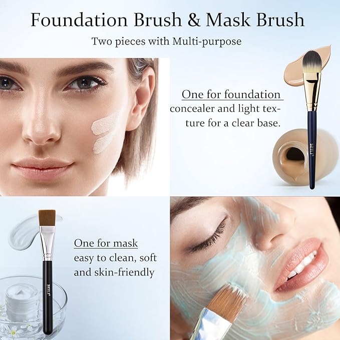 BEILI 2pcs Flat Square Synthetic Foundation Brush for Liquid Cream Facial Mask Concealer Makeup Premium Soft Synthetic Contour Brush for Blending Liquid Cream Foundation Emulsion Cosmetics