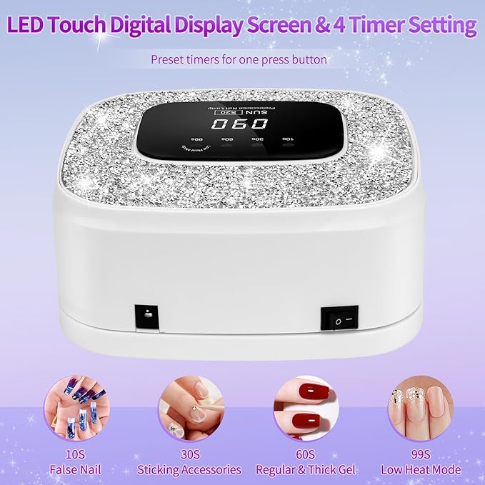 UV LED Nail Lamp Dryers & Gloves 268W Diamond UV Light for Gel Nails Polish,Fast Curing Colored Poly Builder Gel Lamp with Sensor 4 Timer Touch Screen 36 LED,Professional Manicure Pedicure Art Tools