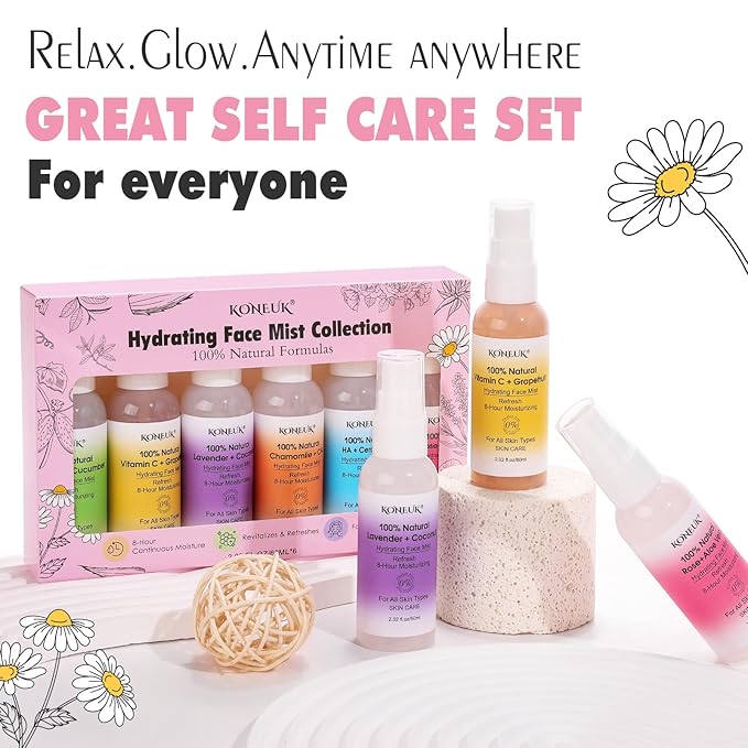 Face Mist Collection-Face Moisturizer and Makeup Setting Spray for Glowing Skin with Cucumber,Lavender and Rose Water,All Skin Types-Hydrating Mist for Skin Care and Hair Care 2.02 fl oz 6 Pack