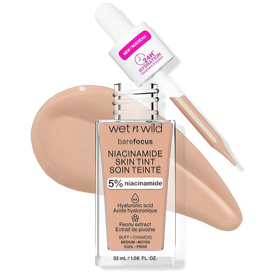 wet n wild Bare Focus Skin Tint, 5% Niacinamide Enriched, Buildable Sheer Lightweight Coverage, Natural Radiant Finish, Hyaluronic & Vitamin Hydration Boost, Cruelty-Free & Vegan - Buff