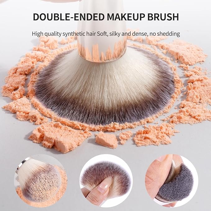 MAANGE 20 PCS Makeup Brush Set with Bag, Double-ended Kabuki Brush Foundation Contour Brush for Liquid Powder Concealer Eye Shadows Cream Cosmetics Blending Blush Face Makeup Tools with Case (Gold)