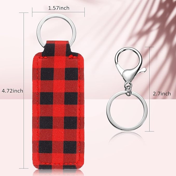 MTLEE 40 Buffalo Plaid Lipstick Holder Keychains Red and Black Lip Balm Sleeve Pouch Lipstick Holder Keychains with Metal Clip Cords Lip Balm Keychain Set for Women Girls Christmas Decoration