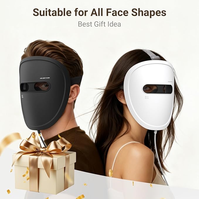 LED Face Mask Light Therapy, Red Light Therapy for Face, 4 Modes with Red, Blue, Near-infrared and Dual Red & Blue Lights for Anti-Aging, Reduce Acne and Blemish Repair, 256 LEDs, Rechargeable Remote