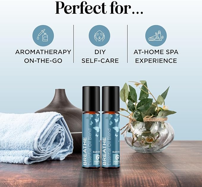 Breathe Essential Oil Roll On - Aromatherapy Essential Oil Roller with Invigorating Essential Oils - Refreshing Essential Oil Blend with Eucalyptus Peppermint Spearmint & Tea Tree Oils (2 Pack)