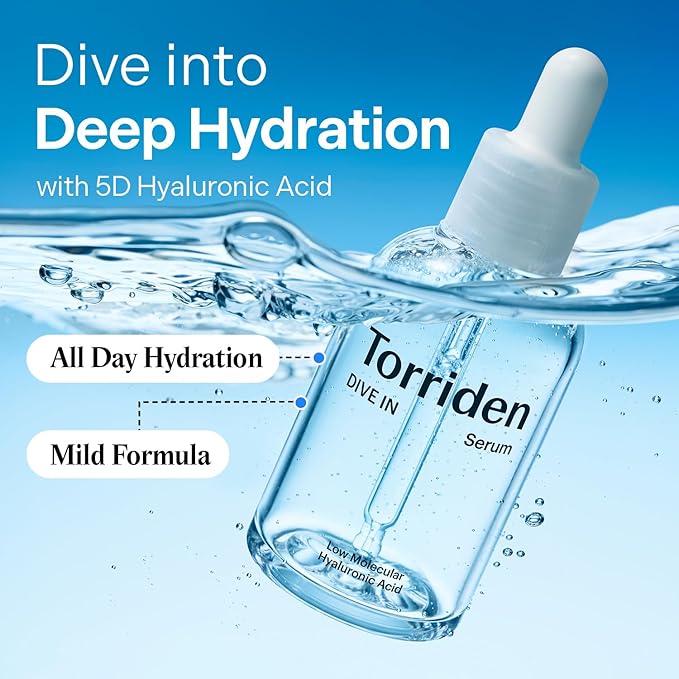 Torriden DIVE IN Hyaluronic Acid Serum for Deep Hydration | Korean K-Beauty Glass Skin Plump Glow | Lightweight Fast-Absorbing Face Serum 50ml (1.69 fl.oz.)