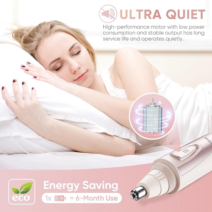 Ear and Nose Hair Trimmer Clipper - 2025 Professional Painless Eyebrow & Facial Hair Trimmer for Men Women, Battery-Operated Trimmer with IPX7 Waterproof, Dual Edge Blades for Easy Cleansing Rose Pink