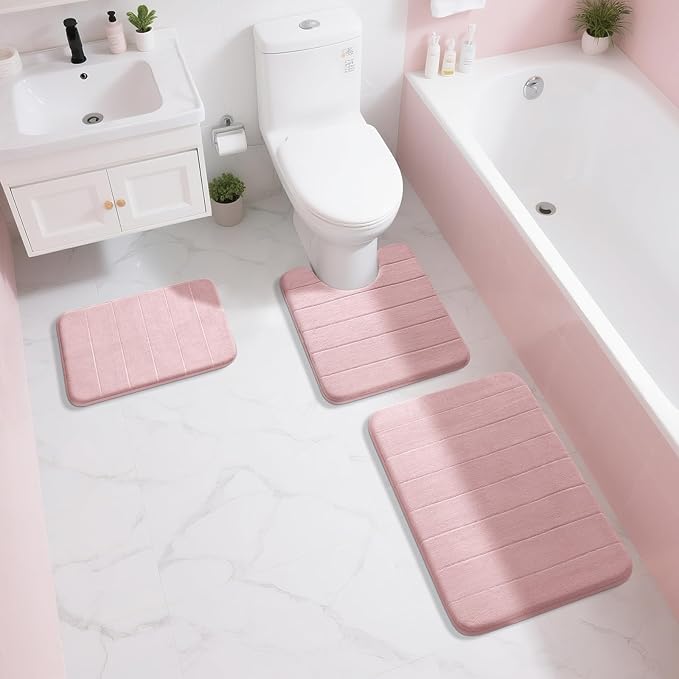 Yimobra Pink Bath Mat, Super Soft Absorbent Memory Foam Bathroom Rug Non Slip, Quick Dry, Machine Washable Floor Carpet for Tub Shower, Home Decor Accessories, 24x17