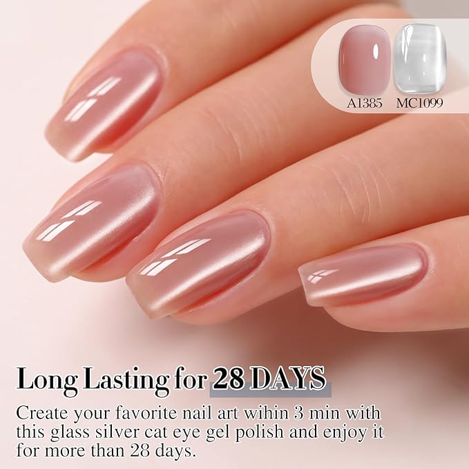 Double Rhythm 0.5 OZ Cat Eye Gel Polish with Magnet 15ML Holographic Glitter Shimmer Translucent Jelly Color Magnetic Nail Polish Salon DIY at Home (Clear Silver-B-MC1099)