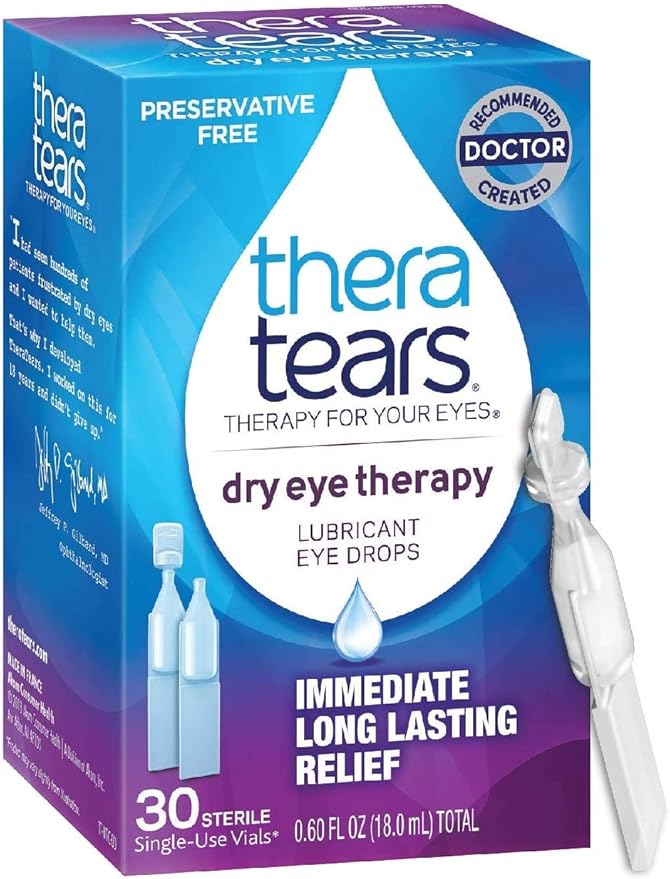 TheraTears Dry Eye Therapy Lubricating Eye Drops for Dry Eyes, Preservative Free Eye Drops, 30 Single-Use Vials & Dry Eye Therapy Eye Drops for Dry Eyes, 1.0 Fl Oz