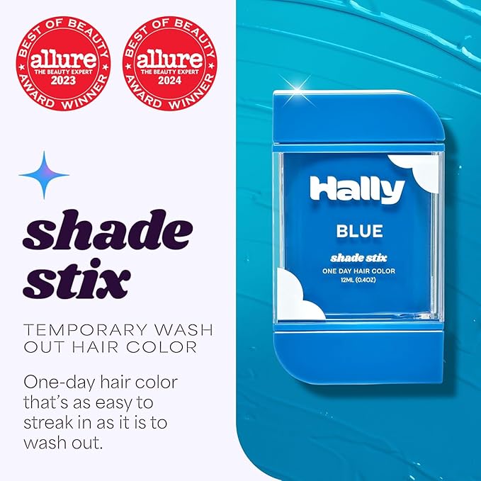 Hally Hair Temporary Hair Color, Shade Stix (Blue) - Hair Makeup Accessories for Kids, Teens & Adults - 12 ml Washable Hair Chalk & Dye for Festivals, Sporting Events & Parties