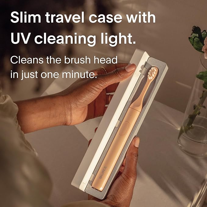 SURI 1.0 Sonic Electric Toothbrush with UV Cleaning Travel Case |1 Month+ Battery | Designed in California | Electric Toothbrush for Adults | Travel Toothbrushes | Tooth Brush | Pink