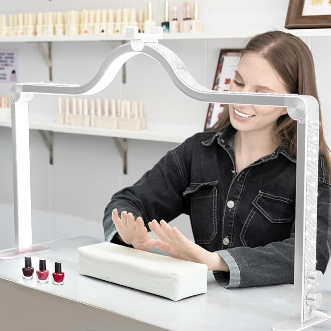 KEDAO Nail Light for Desk Half Moon Light for Nail Desk 34Inch Foldable LED Table Lamp Manicure for Table Adjustable Dimmable Half Moon Lamp for Lash Beauty Tattoos Crafts White