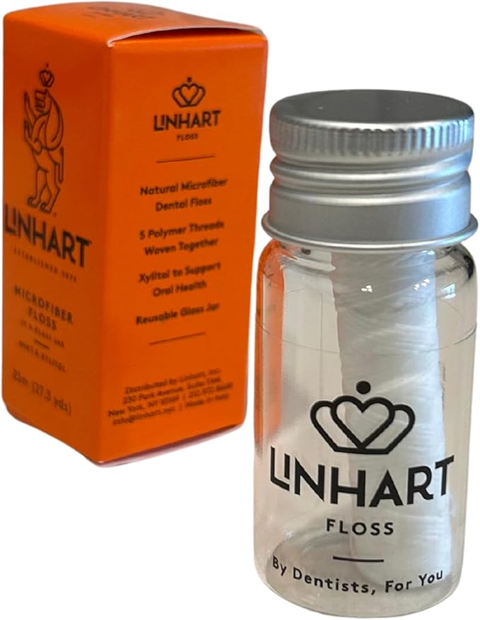 Linhart Dental Microfiber Dental Floss – 25m Eco Refillable Glass Bottle – Mint & Xylitol – Gentle, Non-Tearing, Dentist Designed – Sustainable, Vegan, BPA-Free, Freshens Breath Naturally