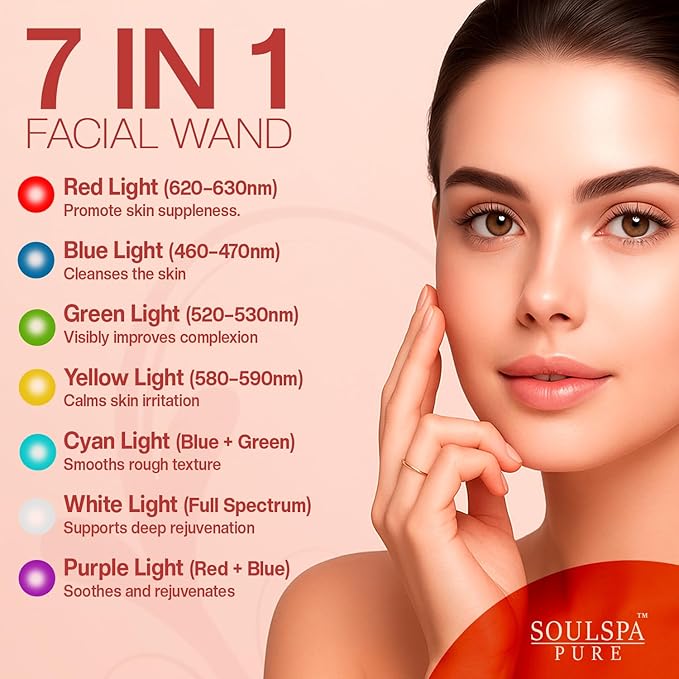 Face Massager 7 in 1 LED Red Light Wand for Face, Neck & Eye – Rose Gold with Activating Serum | Portable Skincare Device Rechargeable Beauty Tool