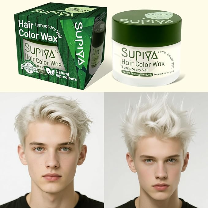 Temporary Hair Styling Color Wax, Green Blue Purple Red Hair Dye Color Wax Washable Natural Instant Hair Coloring Cream for DIY Hairstyle for Kids Men Women(White#88)