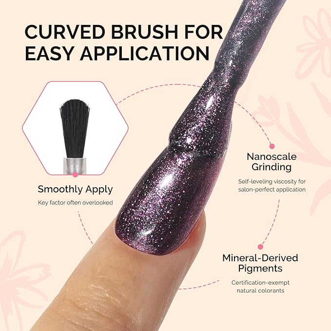 MelodySusie Fleurwee Plant Based Gel Nail Polish, Nail Polish Hema Free 21 Non Toxic Long Lasting No Chip Finger Toe Nail Art Manicure Salon DIY at Home Gifts for Women Glitter Purple P60