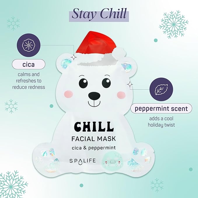 SpaLife Beauty Winter Wonder Animals Christmas Face Mask Bundle | Korean Facial Masks | Hydrating, Firming and Glowing Sheet Mask Set | Christmas Gifts for Women | 12 Pack