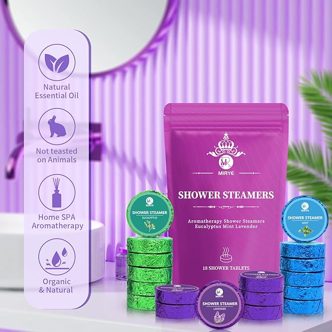 Shower Steamers Aromatherapy Gifts for Women, 18-Pack Organic Eucalyptus Lavender Mint Essential Oil Shower Bombs, Self Care Stress Relief Birthday or Christmas Stocking Stuffers Gifts for Her/Him