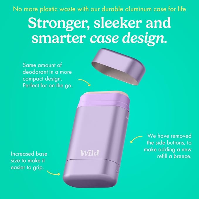 Wild Refillable Deodorant Starter Kit with Purple Case and Honey & Cactus Flower Scented Refill 1.4oz - Aluminum Free - Long Lasting Protection - Vegan