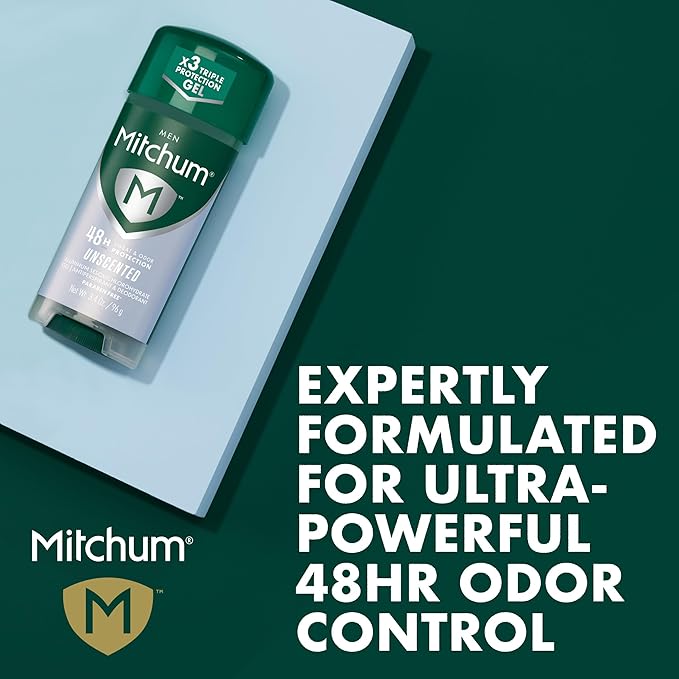 Mitchum Men’s Triple Odor Protection Antiperspirant & Deodorant Gel, Unscented, 48HR Protection, 3.4 oz