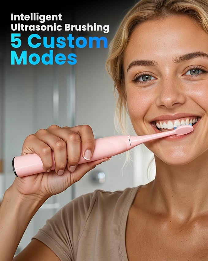 Onlyone Sonic Electric Toothbrush for Adults, Rechargeable Ultrasonic Electric Toothbrush with 8 Brush Heads, Travel Case, Charging Base & Wireless Charging - 5 Modes with Smart Timer