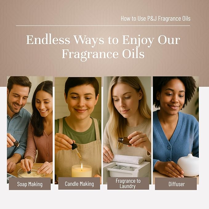 P&J Trading Cozy Home Set of 6 Fragrance Oils - Brown Sugar, Apple Pie, Coffee Cake, Café Mocha, Leather, Hot Chocolate Scented Oils for Candle Scents, Soap Making, Diffuser Oil