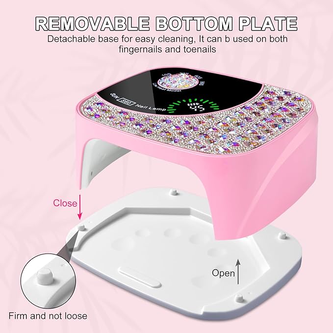 LIMEGIRL UV LED Nail Lamp Kit for Gel Polish Professional Fast Curing Pink Dryer Light Set with 4 Timer Settings Cordless Rechargeable Nail Art Cure Machine with UV Gloves and Automatic Sensor