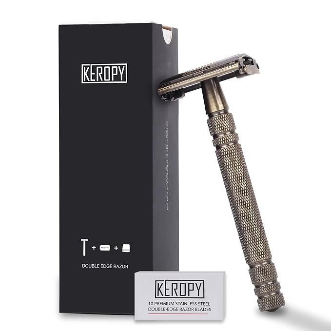 Premium Brass Double Edge Safety Razor Kit - Luxury Christmas Gifts for Him, Dad, Boyfriend - Heavy, Anti-Rusted Shaver, Perfect Holiday Stocking Stuffer for a Classic Wet Shave - Bronze