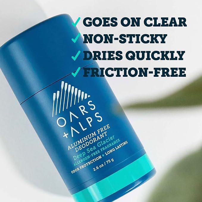 Oars + Alps Deodorant for Men & Women, Aluminum Free Deodorant for Men, Dermatologist Tested, Clean Ingredients, Non Toxic, Vegan, Long Lasting, Deep Sea Glacier, 2pk, 2.6oz